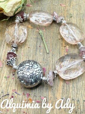 Strawberry quartz + Brutalist pastel bracelet